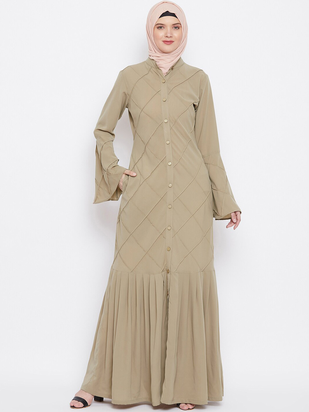 MOMIN LIBAS Long Sleeves Pintuck Abaya Burqa With Scarf