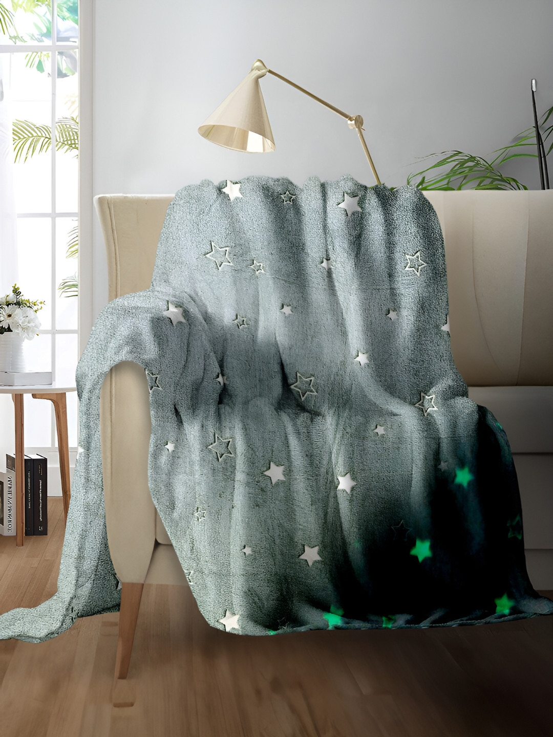 Cortina Glow In The Dark Grey & White Printed Fleece AC Room Single Bed Blanket