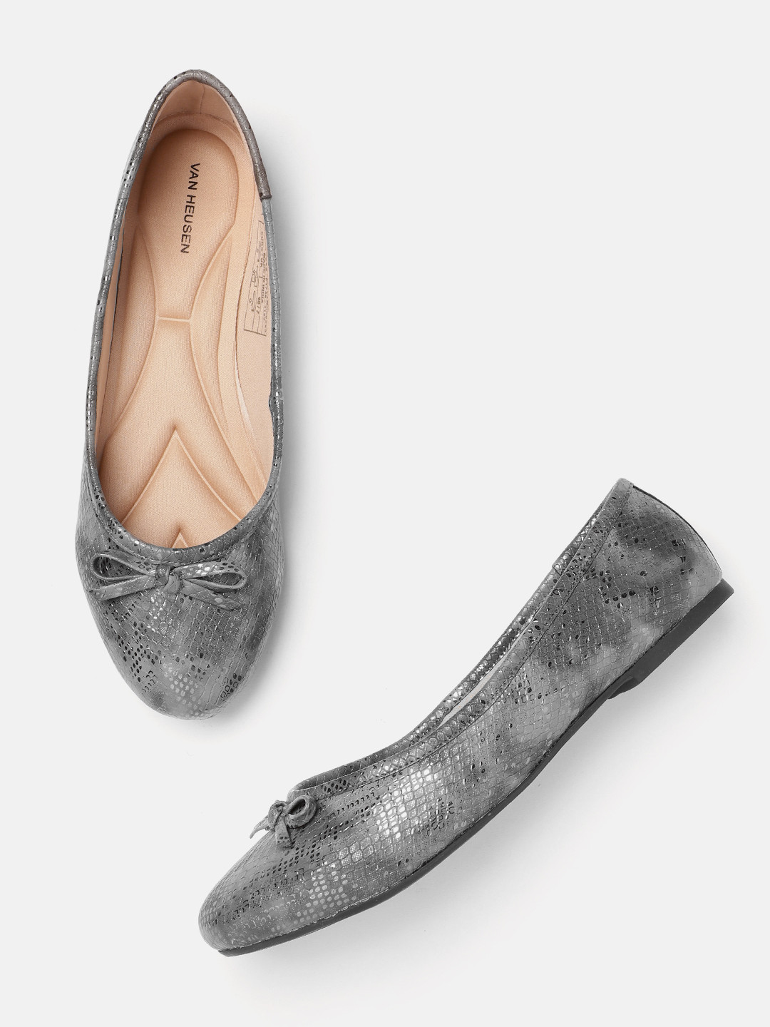 Van Heusen Women Snakeskin Textured Ballerinas with Bows