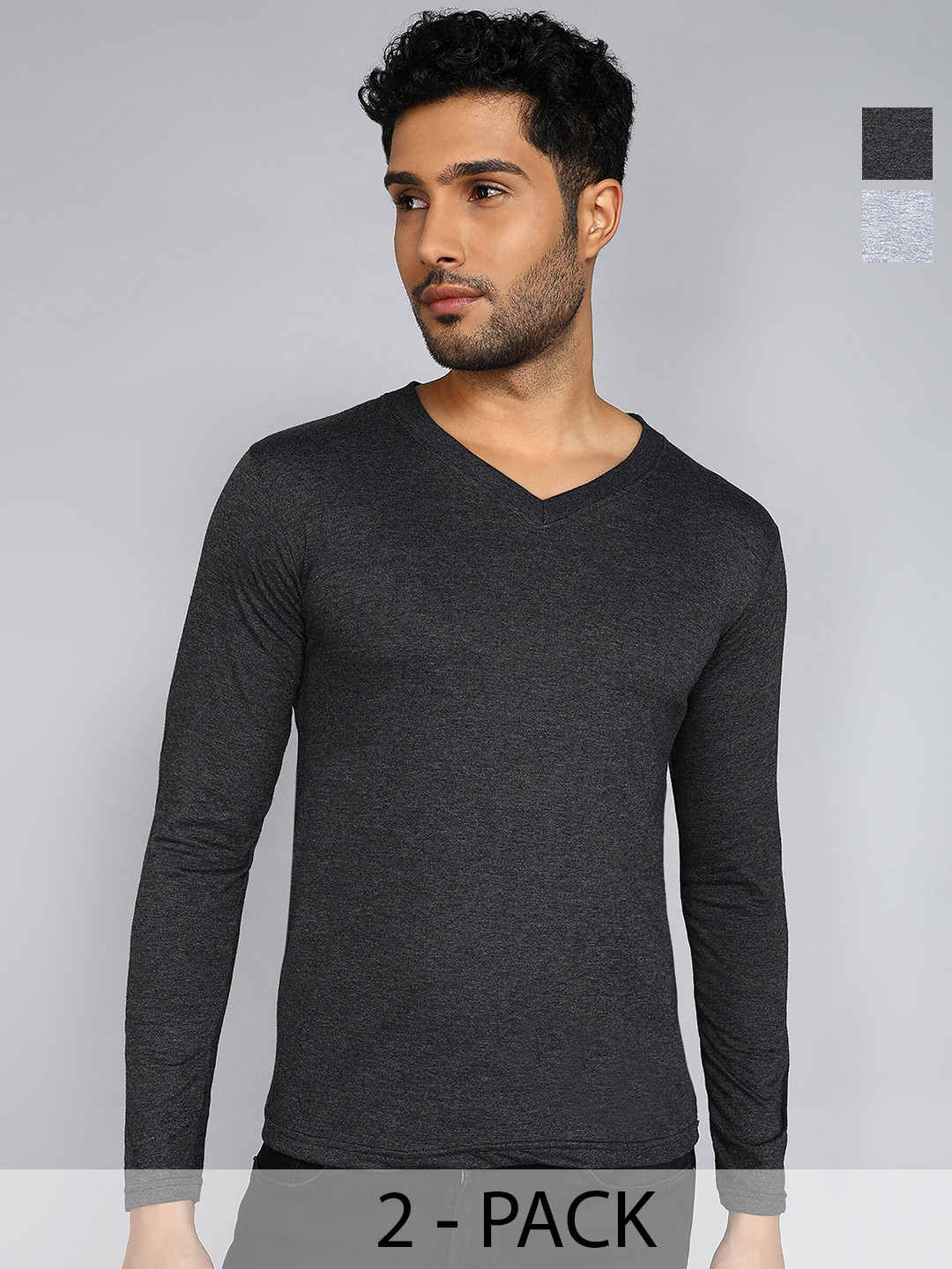 Fleximaa Men 2 V-Neck Pure Cotton Raw Edge T-shirt