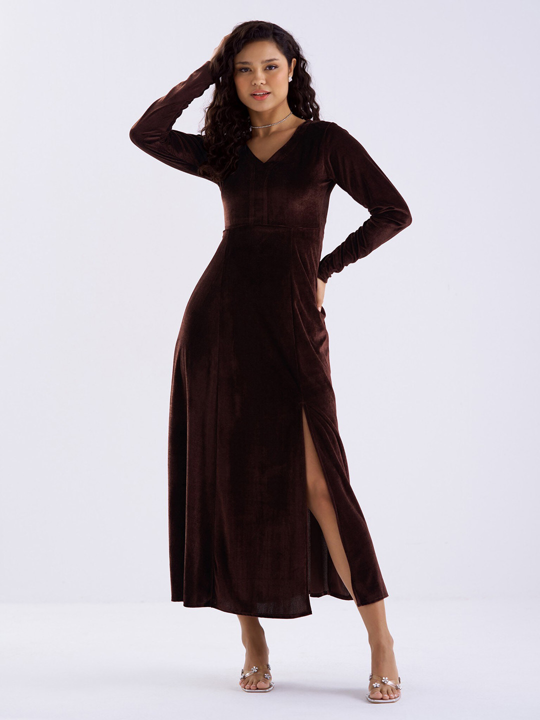 AASK Velvet A-Line Midi Dress