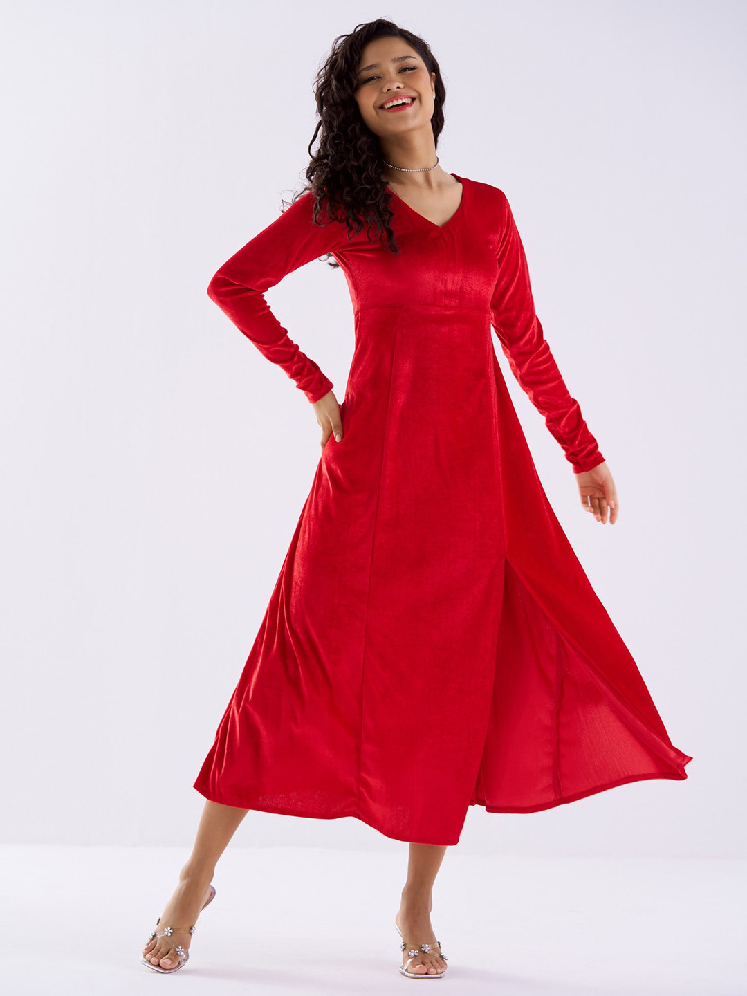AASK Velvet A-Line Midi Dress