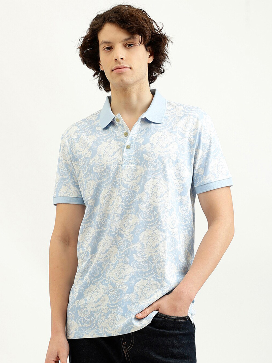United Colors of Benetton Men Floral Polo Collar Tropical Pure Cotton Pockets T-shirt