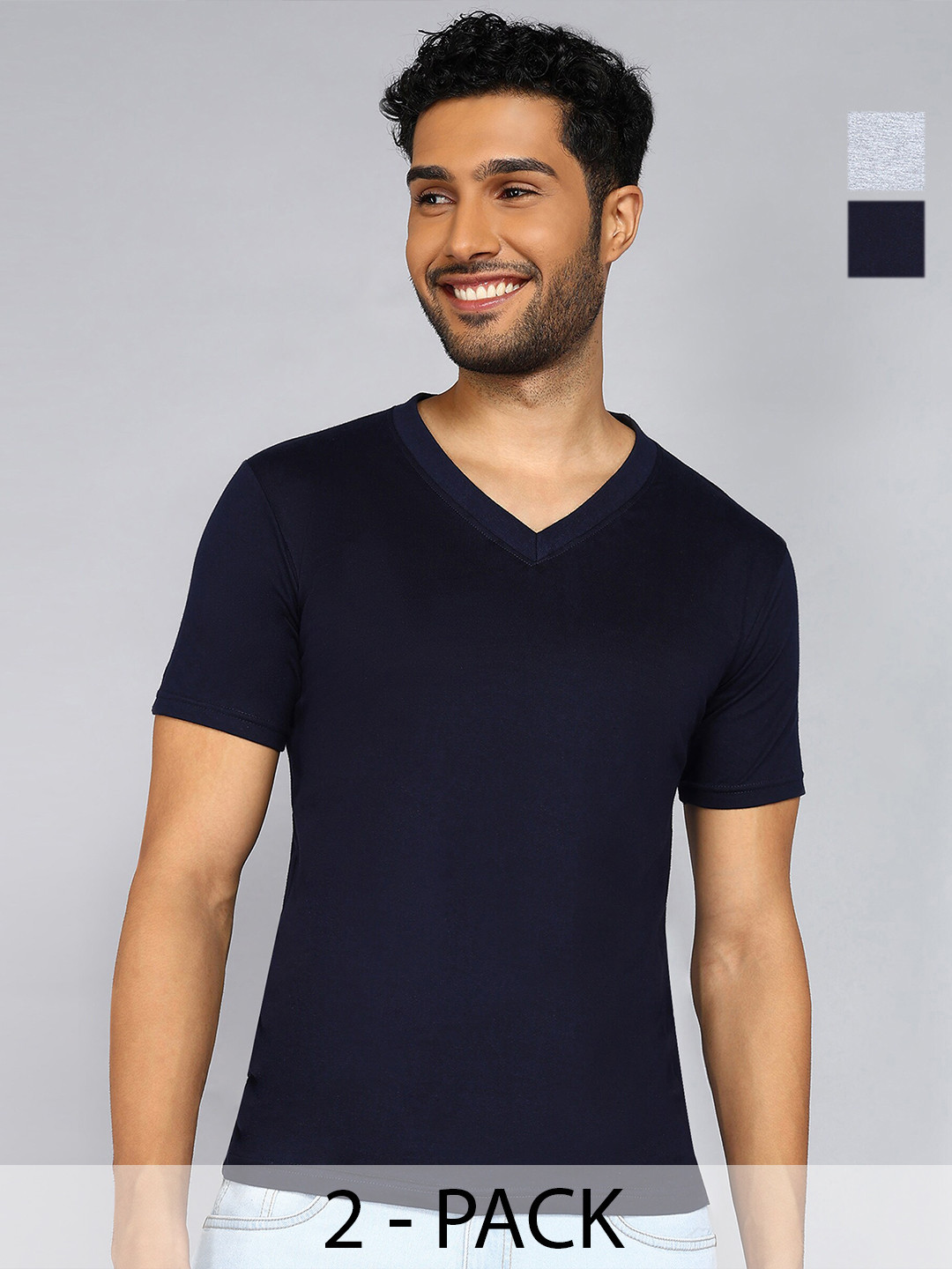 Fleximaa Men 2 V-Neck Pure Cotton Raw Edge T-shirt