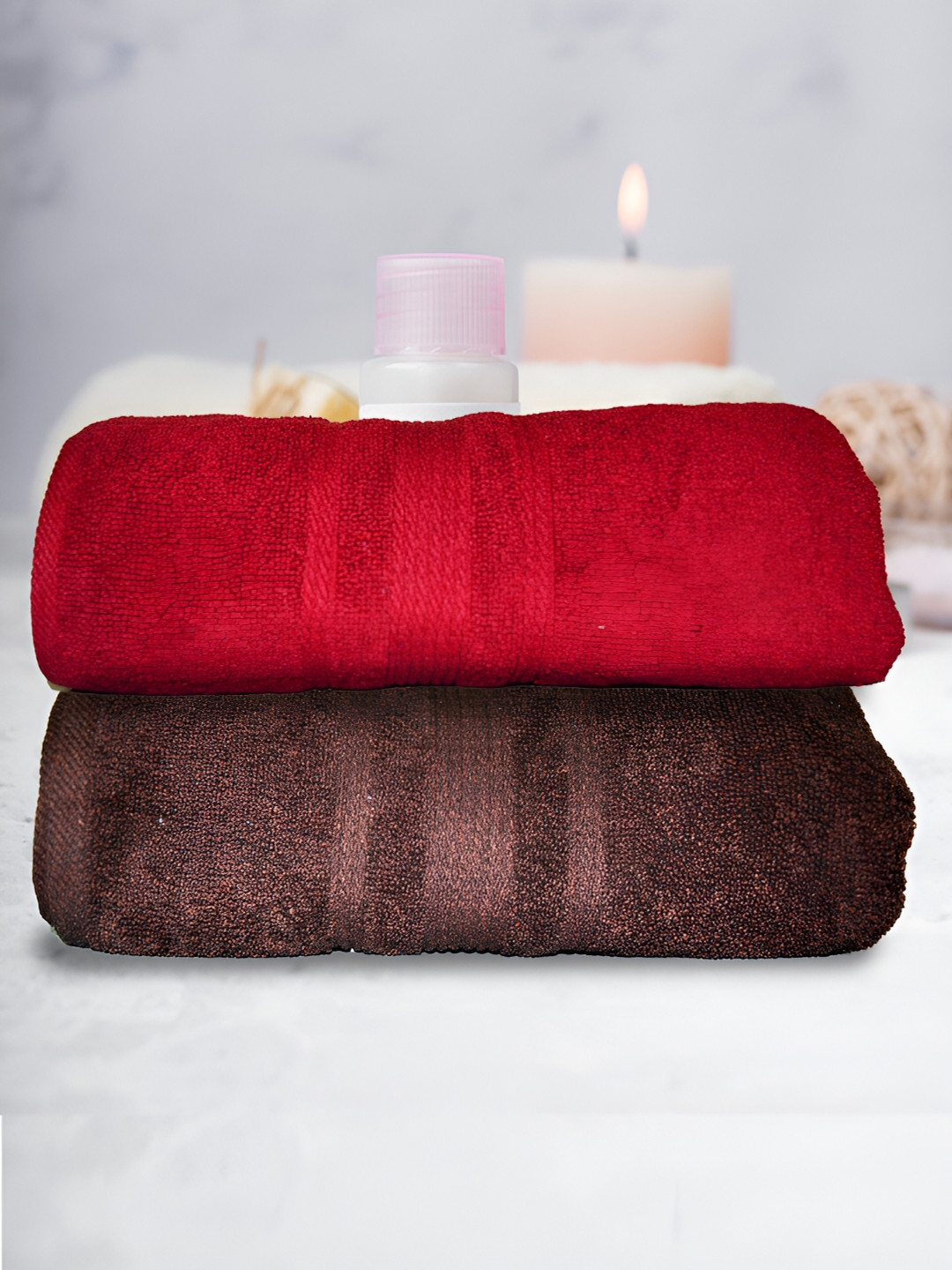 Athom Living Red & Brown 2Pcs Cotton 500 GSM Anti Microbial Bath Towels