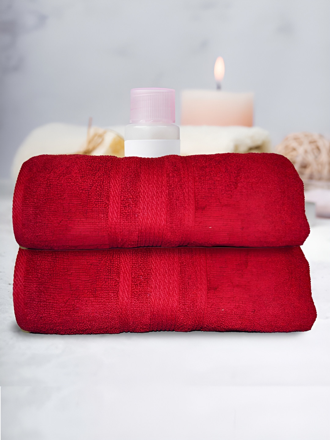 Athom Living 2 Pieces Red 500 GSM Water Absorbent Bath Towel