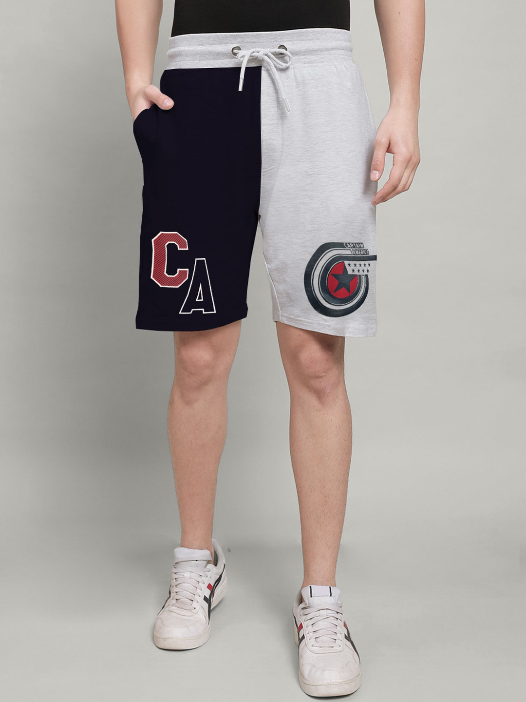 Free Authority Men Captain America Printed Mid-Rise Cotton Shorts