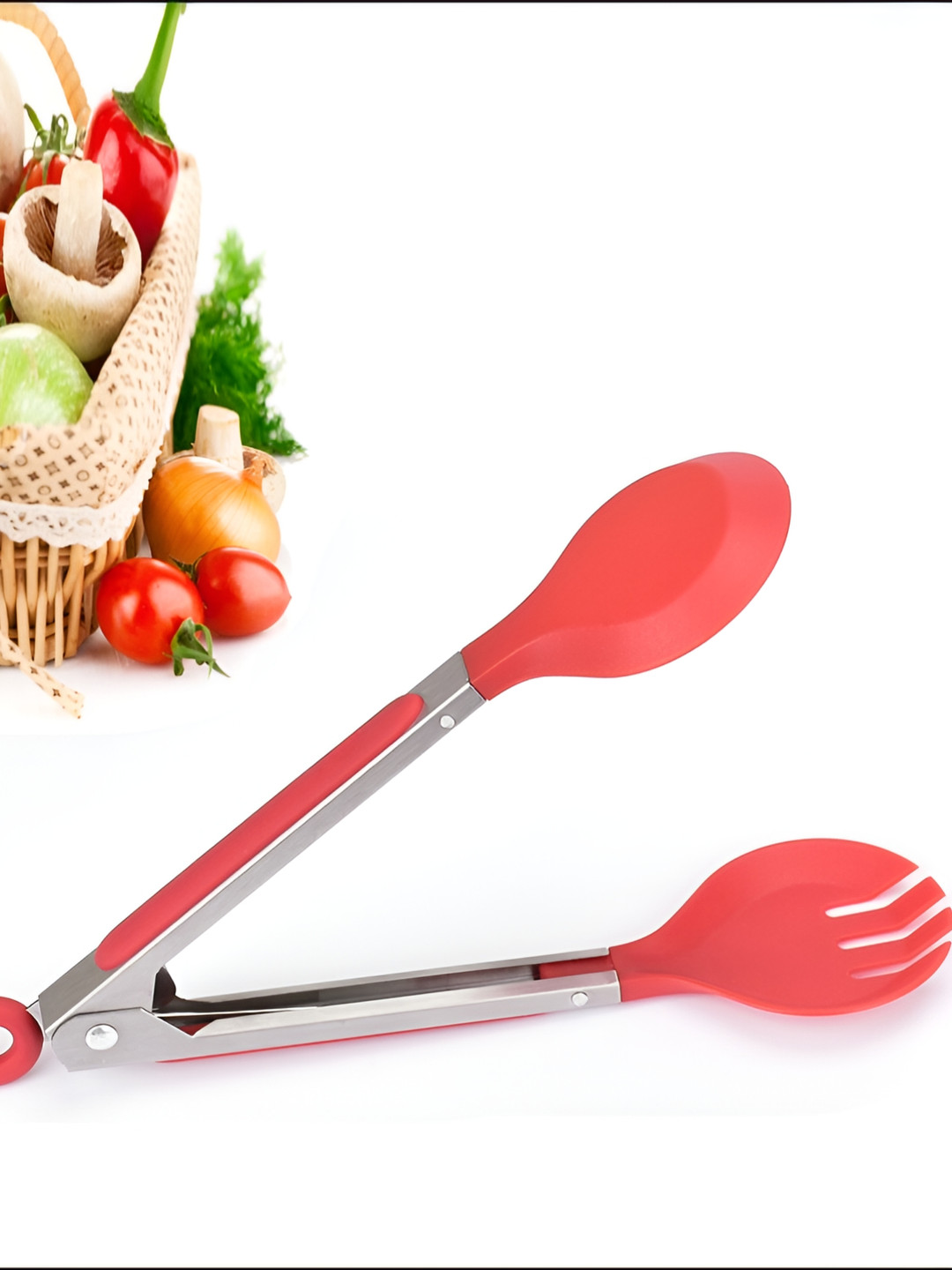 Bagonia Red & Silver-Toned Silicone Tongs