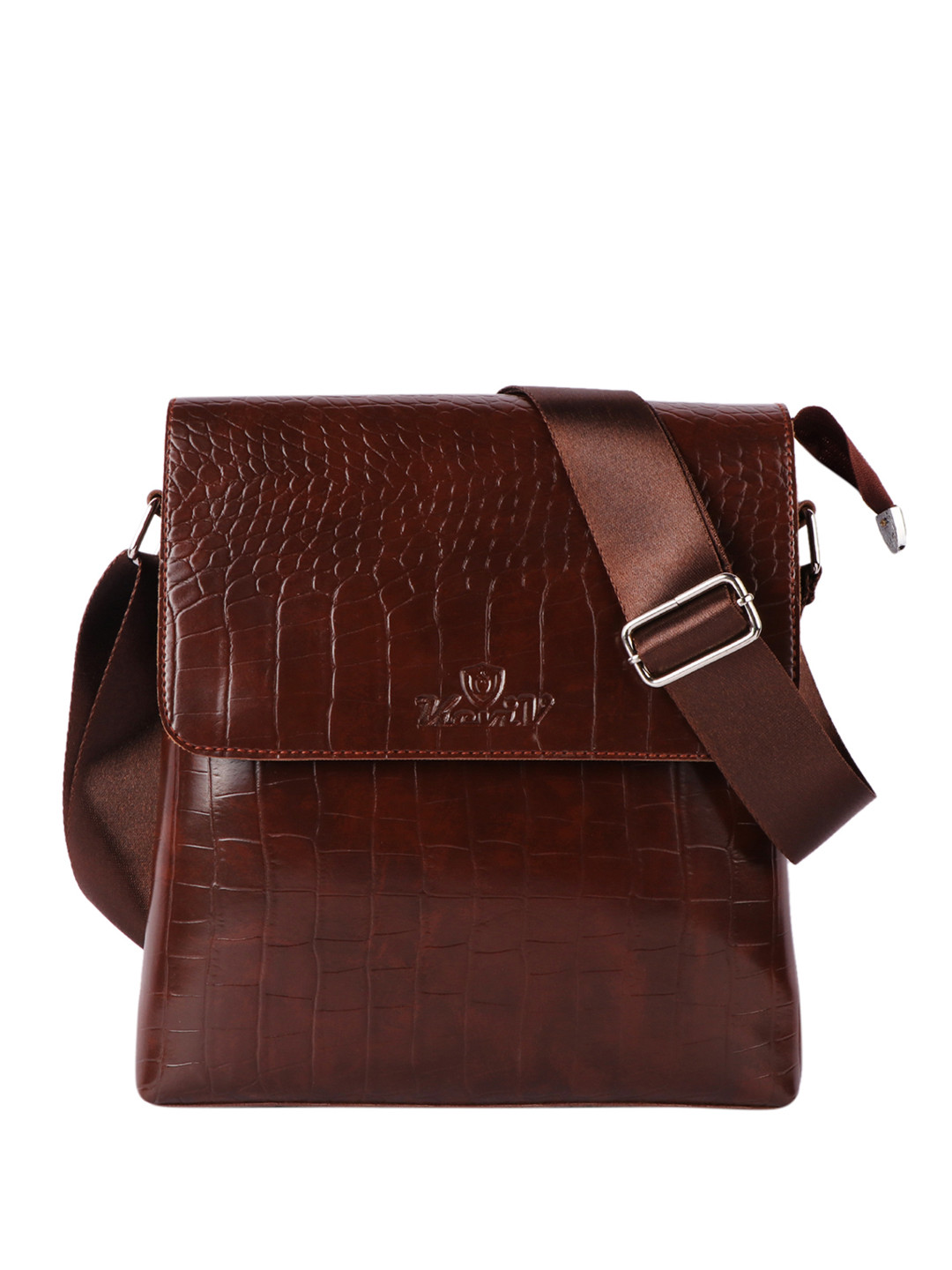 Keviv Brown Textured Structured Messenger Bag