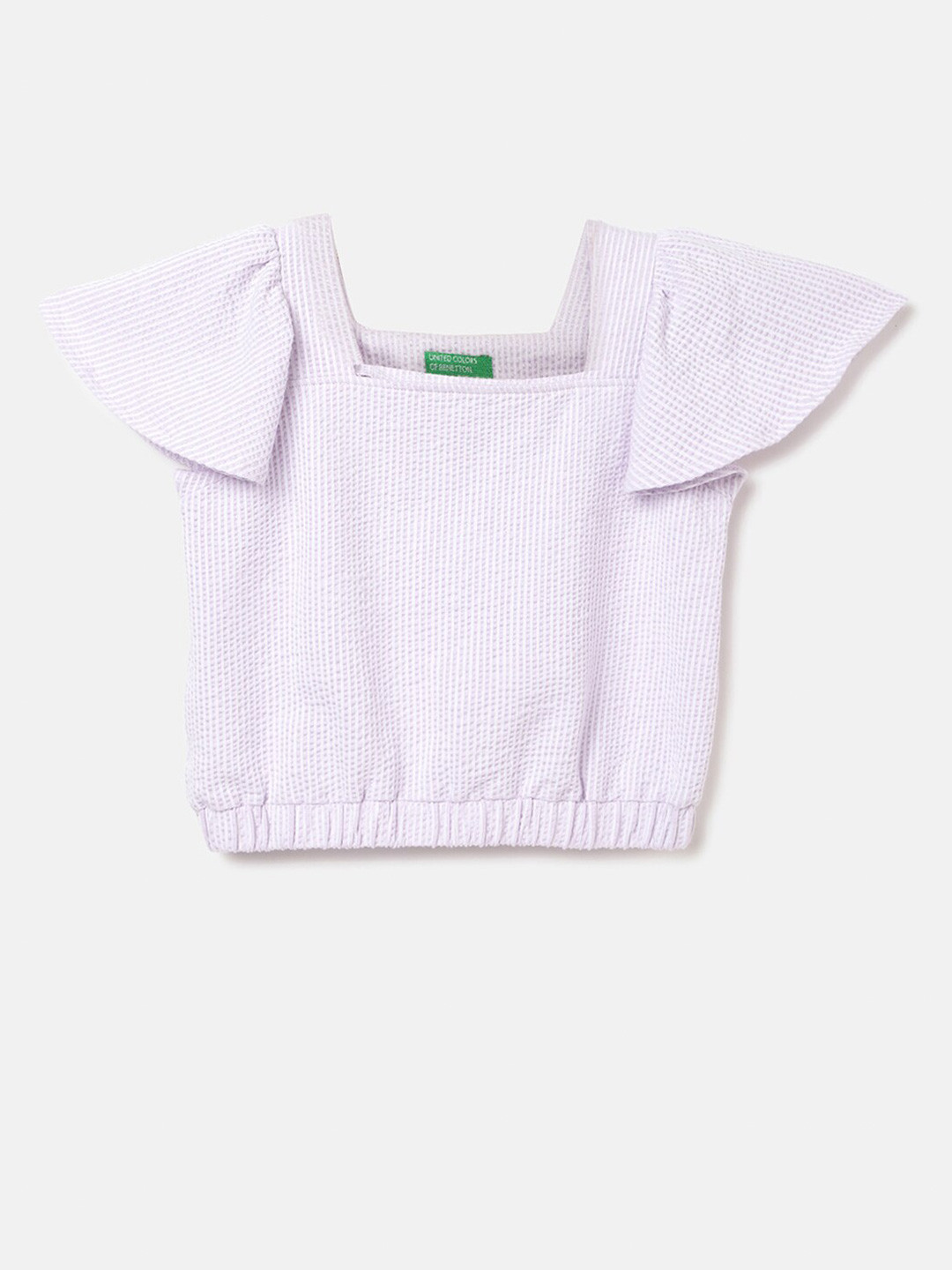 United Colors of Benetton Checked Flutter Sleeve Blouson Top