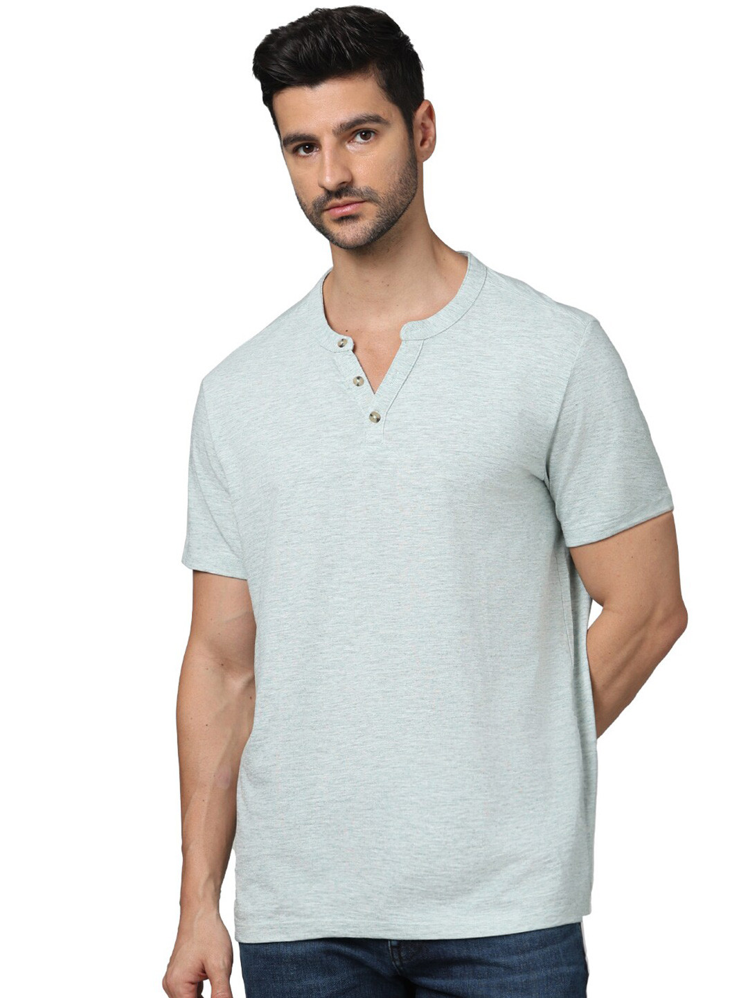 Celio Men Henley Neck Raw Edge T-shirt