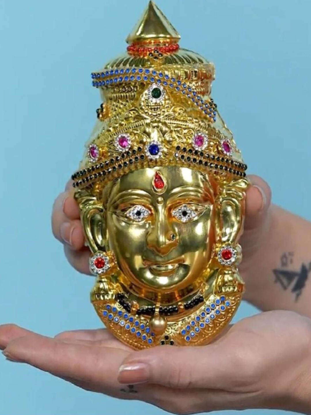 Sigaram Gold Toned & Blue Textured Lakshmi Face Mukoot