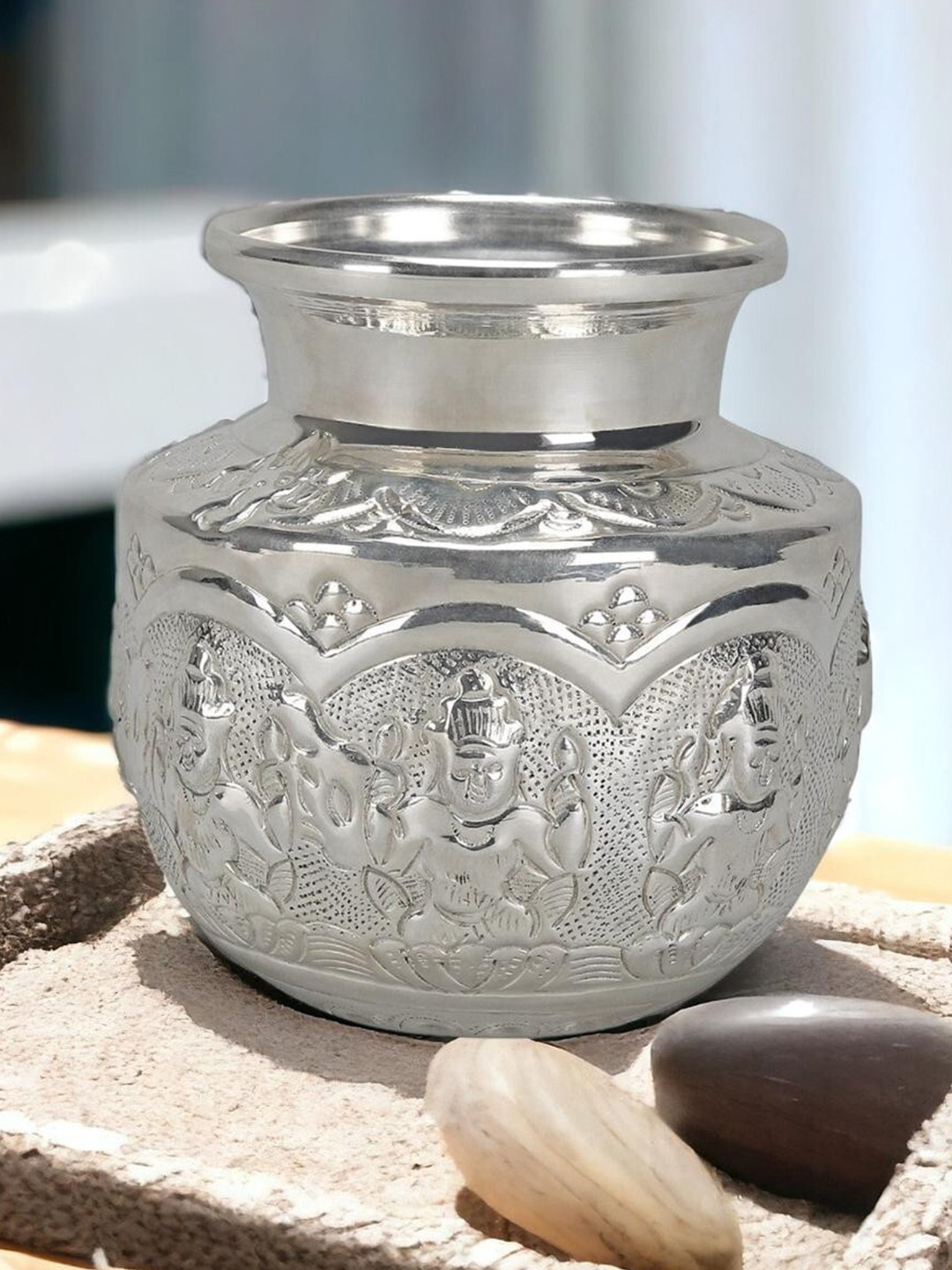 Sigaram Silver Toned Textured Asta Lakshmi Kalash