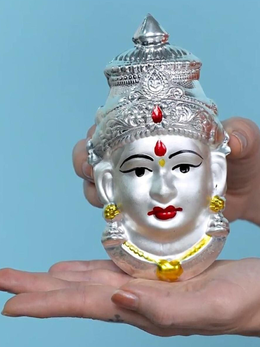 Sigaram Silver Toned & Black Texrured Lakshmi Face Mukoot