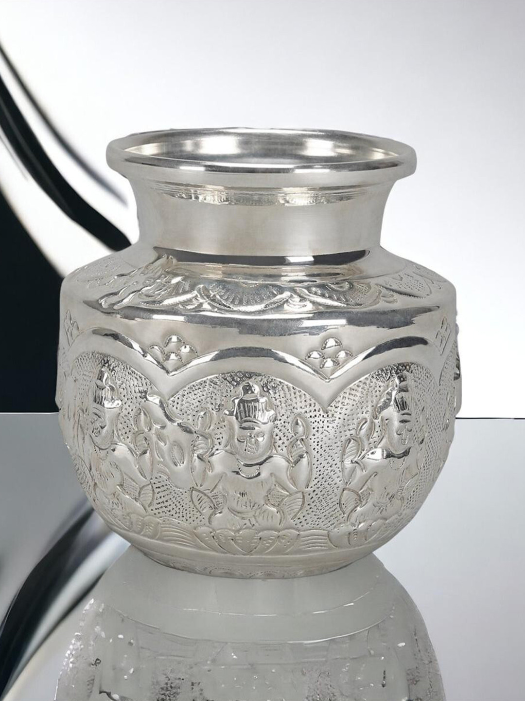 Sigaram Silver Toned Textured Asta Lakshmi Kalash