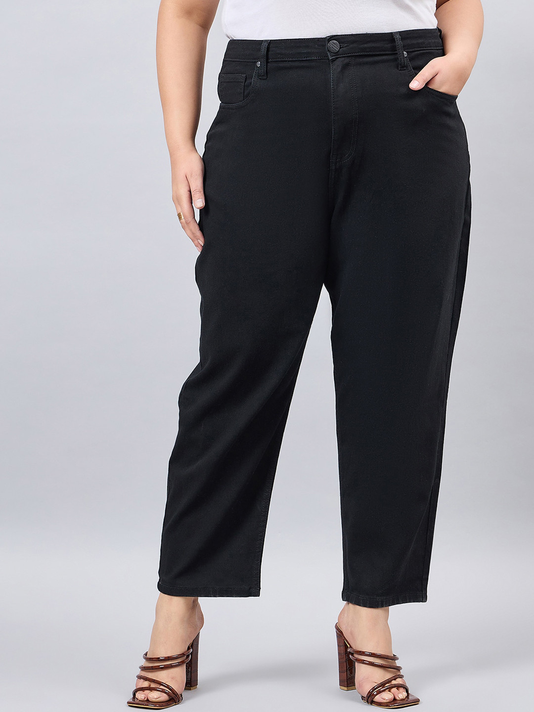 Style Quotient Women Plus Size Black Mom Fit High Rise Stretchable Denim Jeans