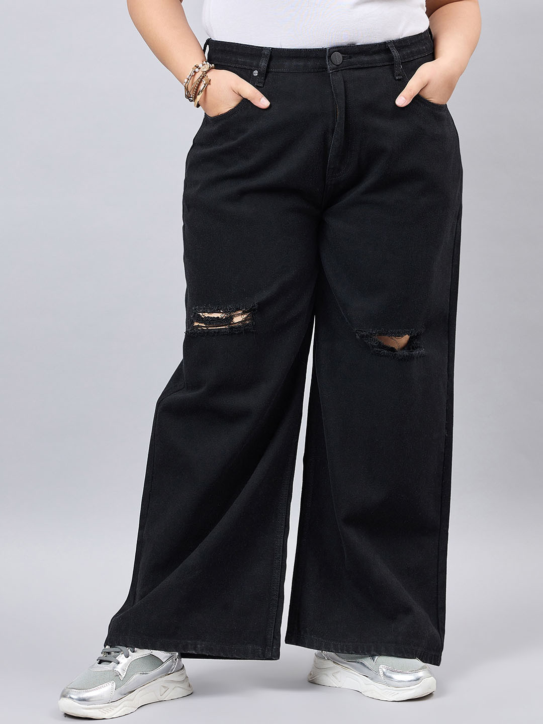 Style Quotient Women Plus Size Black Wide Leg High Rise Denim Jeans