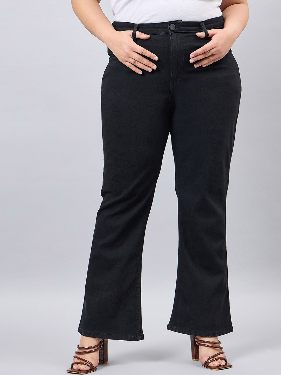 Style Quotient Women Plus Size Black Boot Cut High Rise Stretchable Denim Jeans