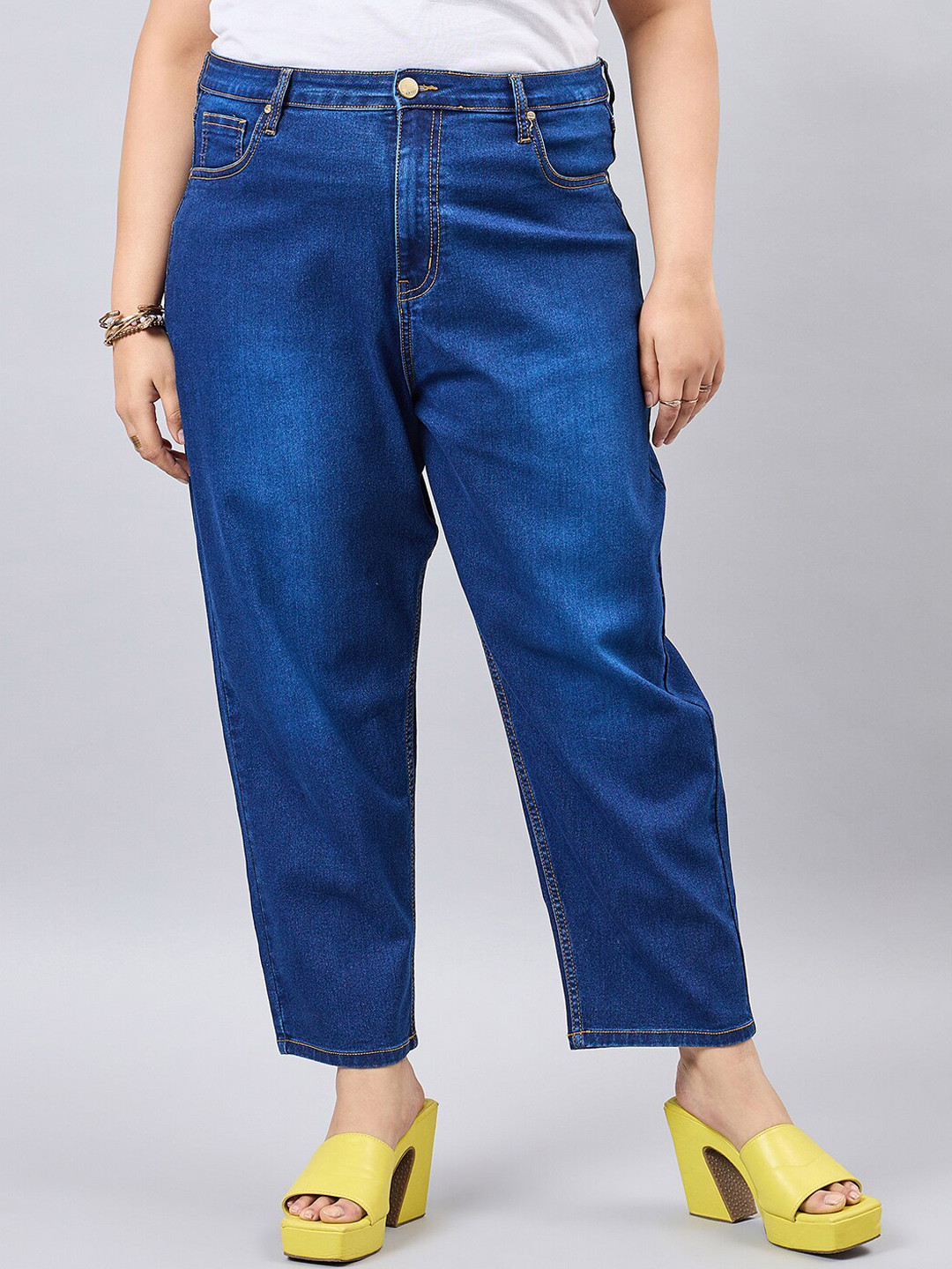 Style Quotient Women Plus Size Dark Blue Mom Fit High Rise Stretchable Denim Jeans