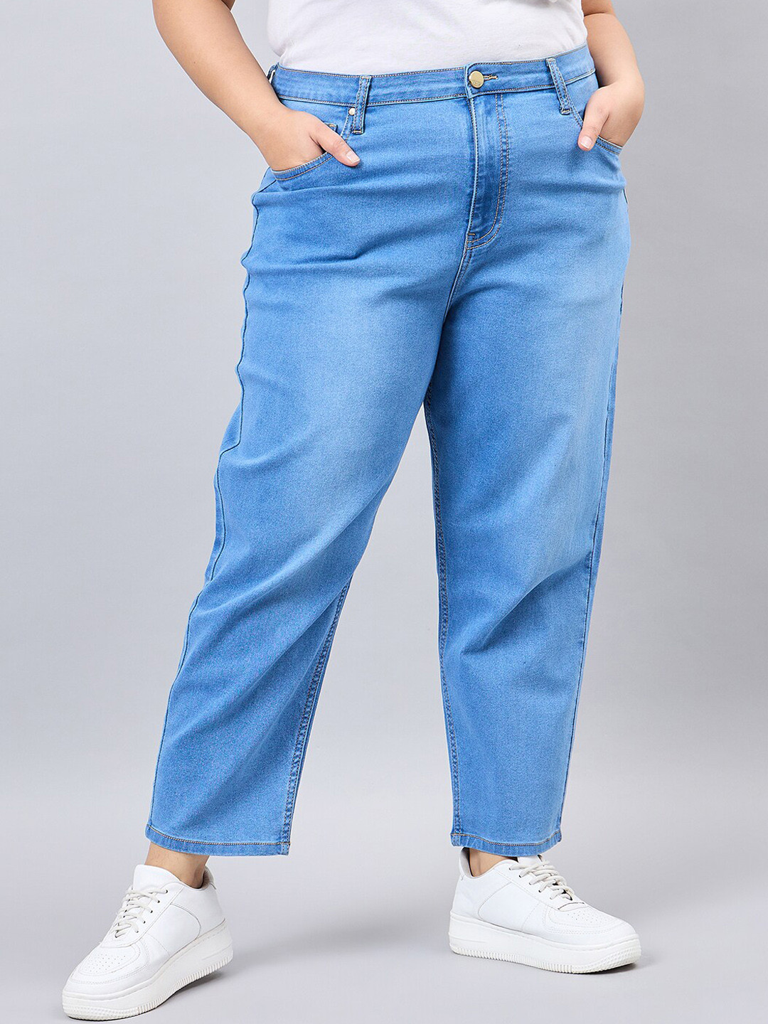 Style Quotient Women Plus Size Mid Blue Mom Fit High Rise Stretchable Denim Jeans