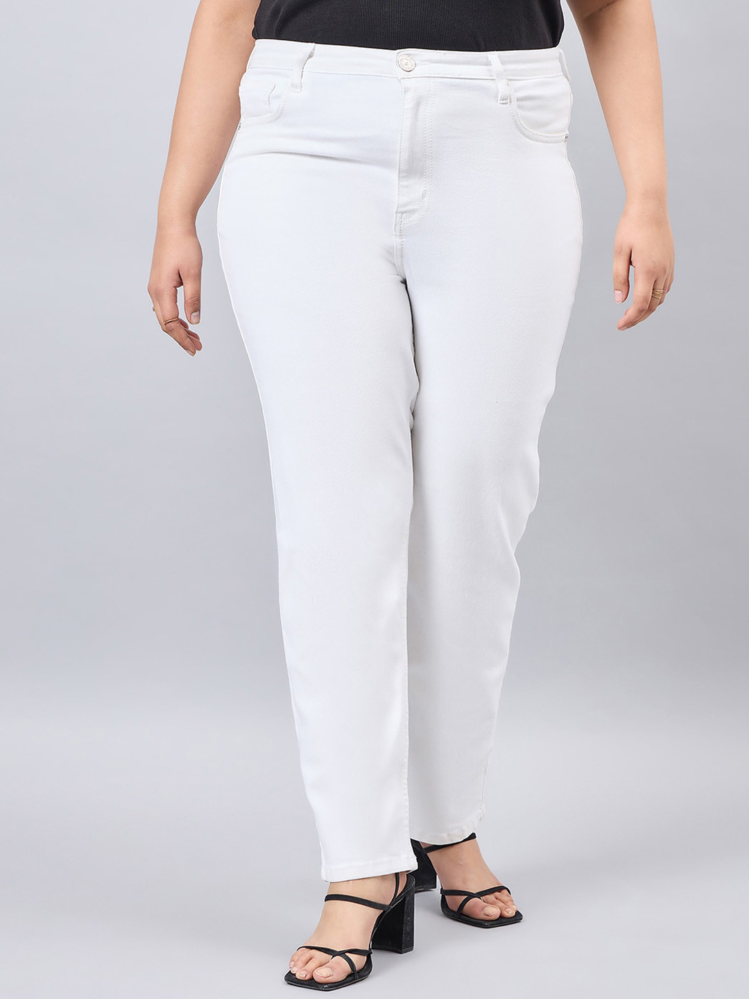 Style Quotient Women Plus Size White Straight Fit High Rise Stretchable Denim Jeans