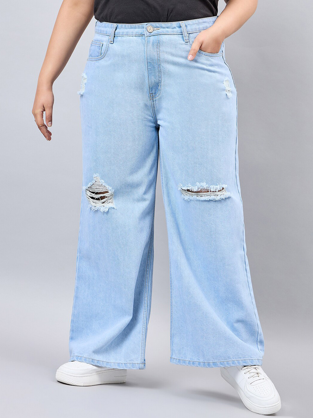 Style Quotient Women Plus Size Light Blue Wide Leg High Rise Denim Jeans