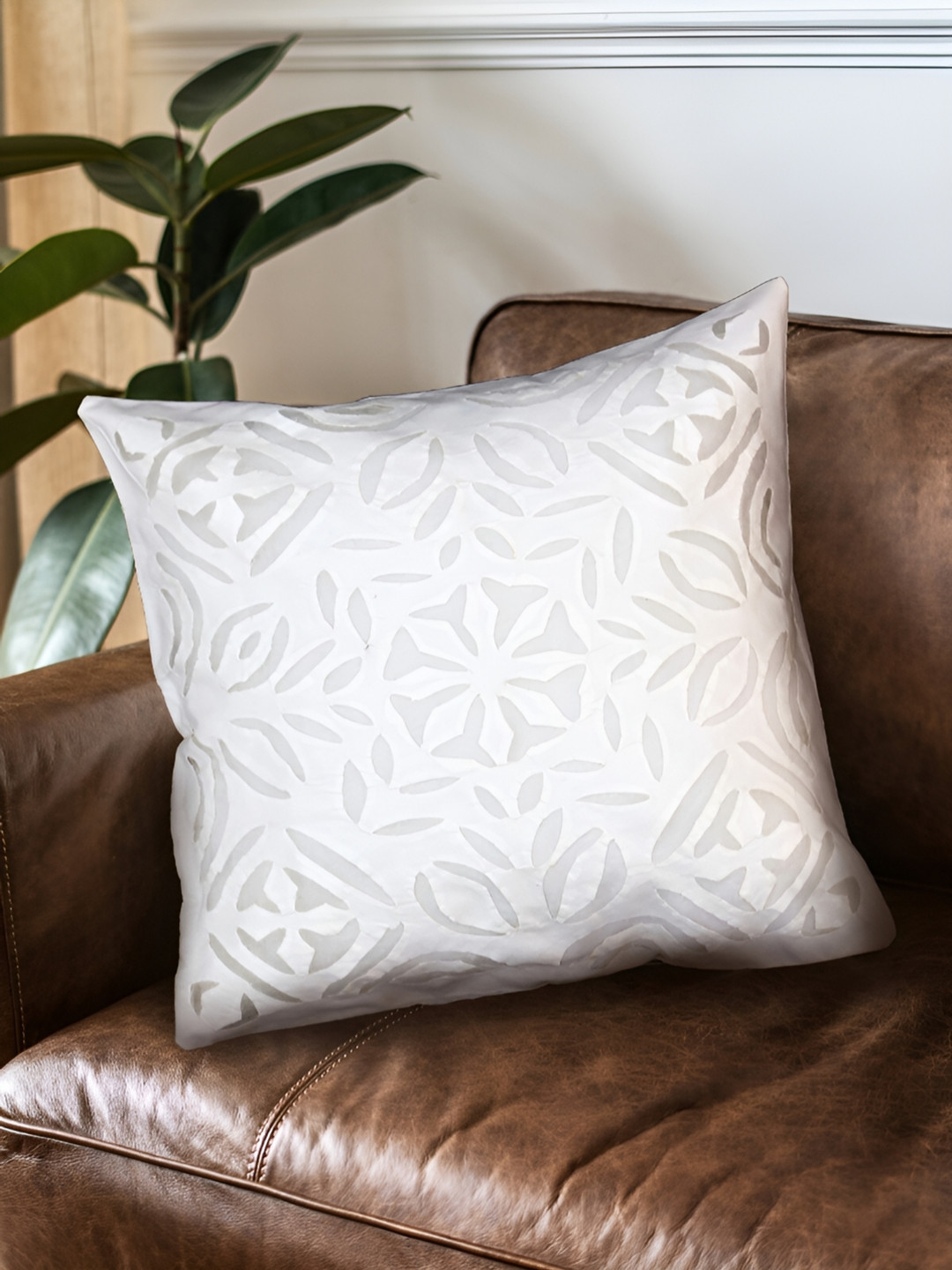 Peepul Tree White Floral Square Cushion Covers