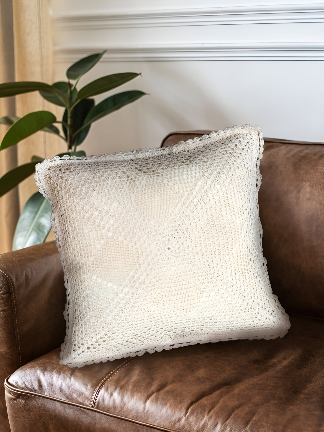 Peepul Tree Sustainable Cotton Handcrafted Embroidered Square Cushion Cover -16x16In