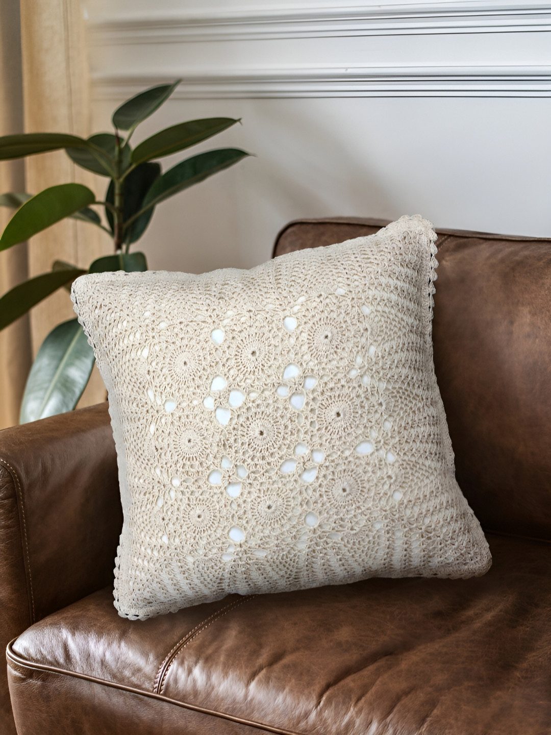 Peepul Tree Off White Floral Square Cushion Covers