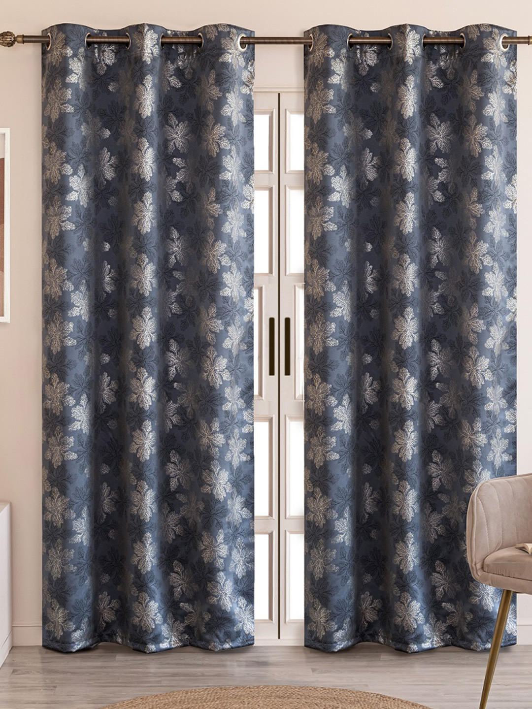 HOMEMONDE Grey & Silver-Toned Set of 2 Black Out Long Door