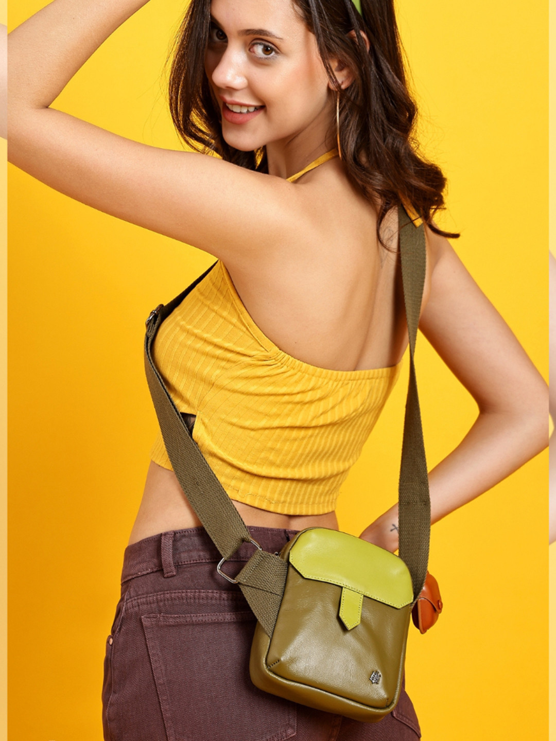 Tortoise Genuine Leather Structured Phone Sling Bag