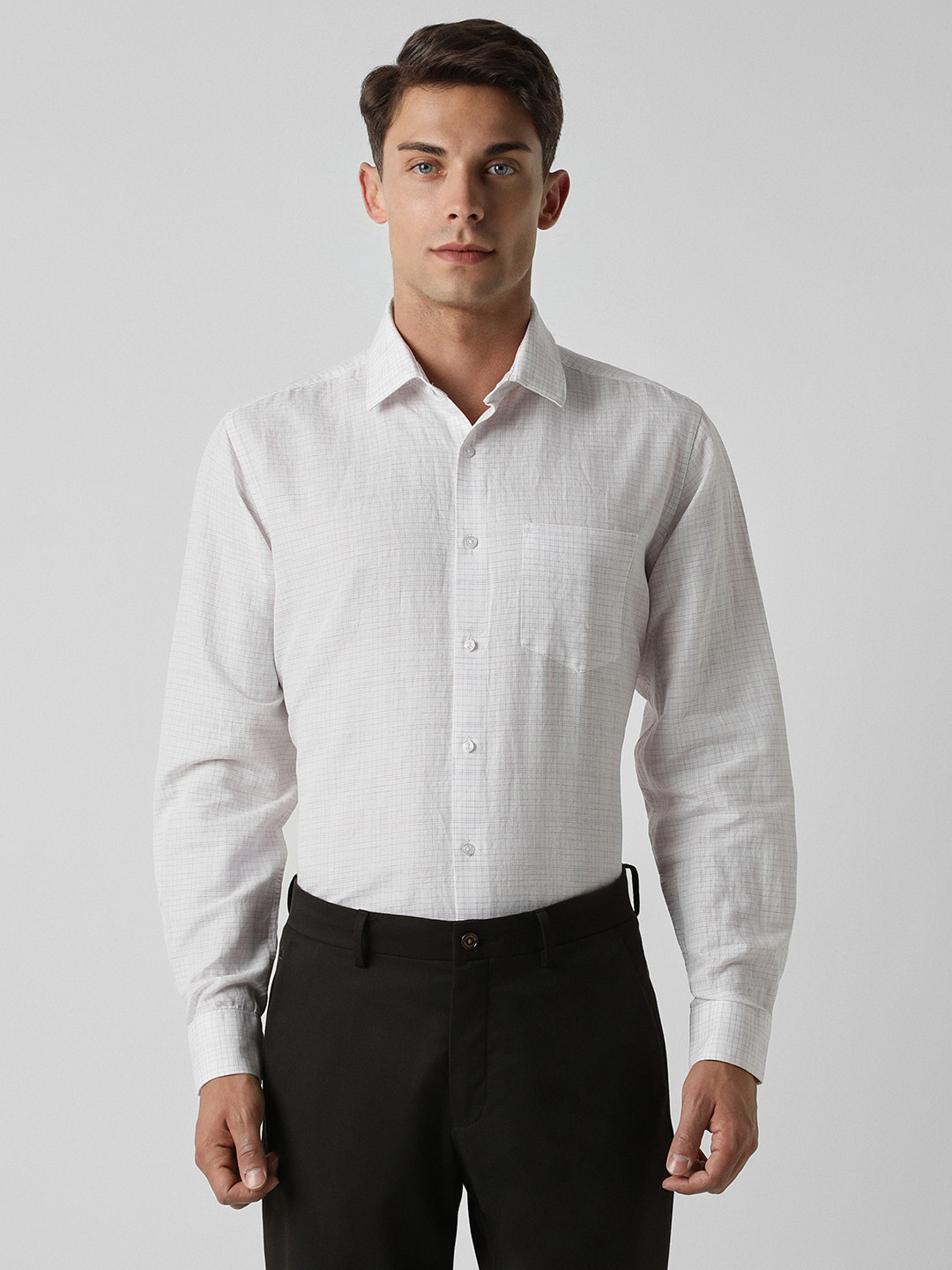 Van Heusen Micro Checked Linen Cotton Formal Shirt