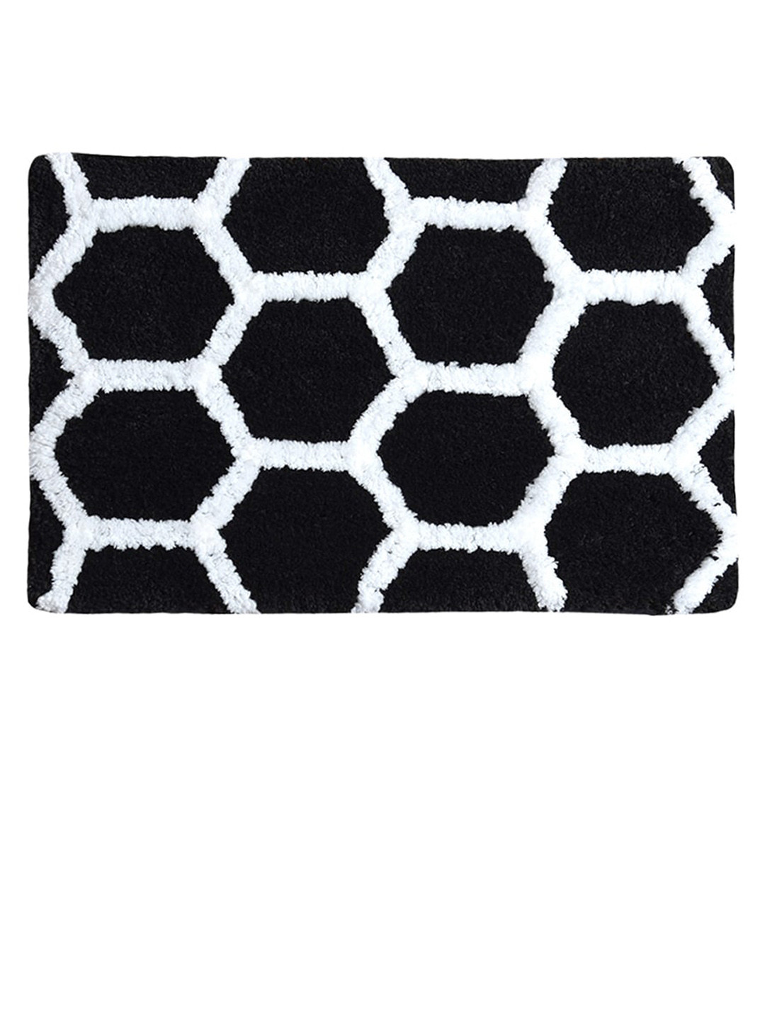 Aura Black & White Geometric Print Rectangular 1850 GSM Microfiber Anti Skid Bath Rug