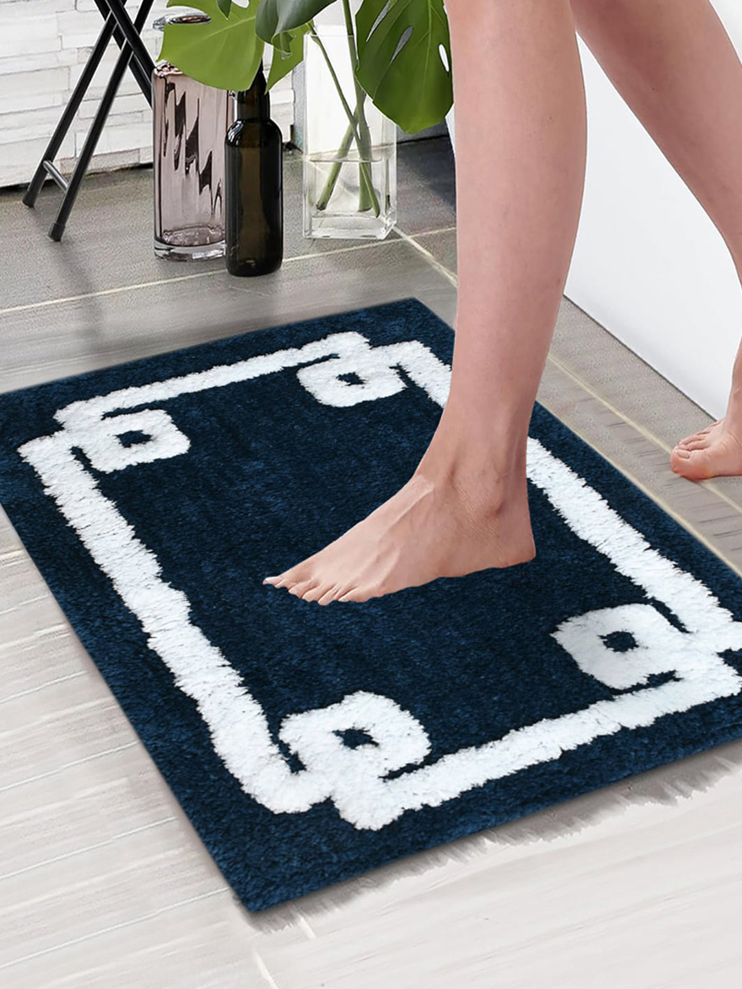 Aura Navy Blue Rectangular Anti Skid 1850 GSM Bath Mat