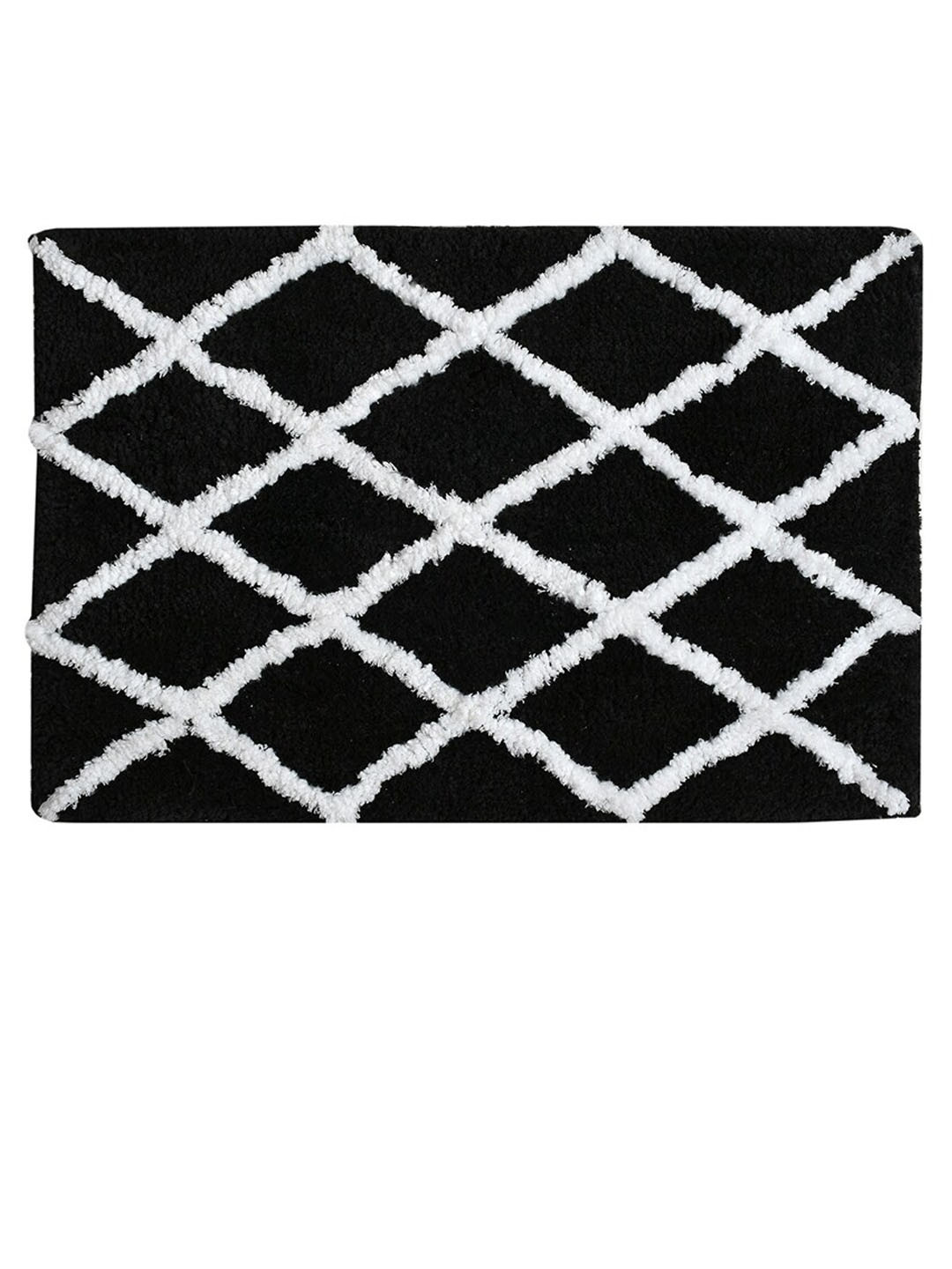 Aura Black & White Checked Rectangular 1850 GSM Anti Skid Bath Rug