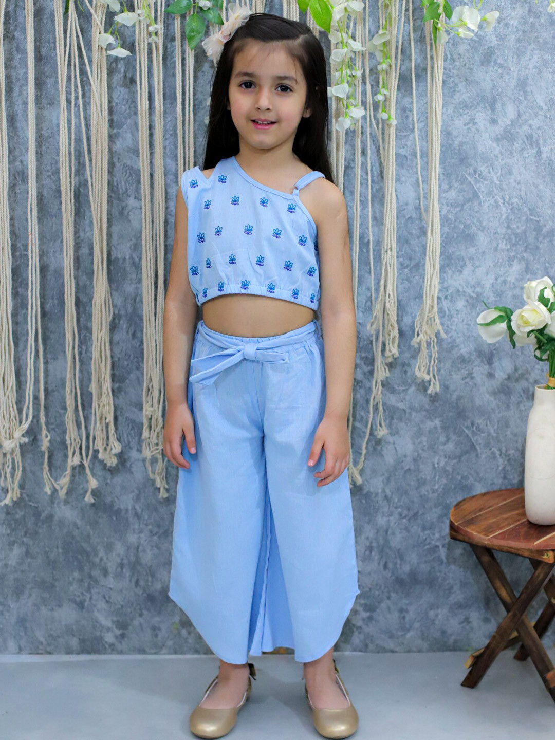 BownBee Girls One Shoulder Pure Cotton Top with Palazzo