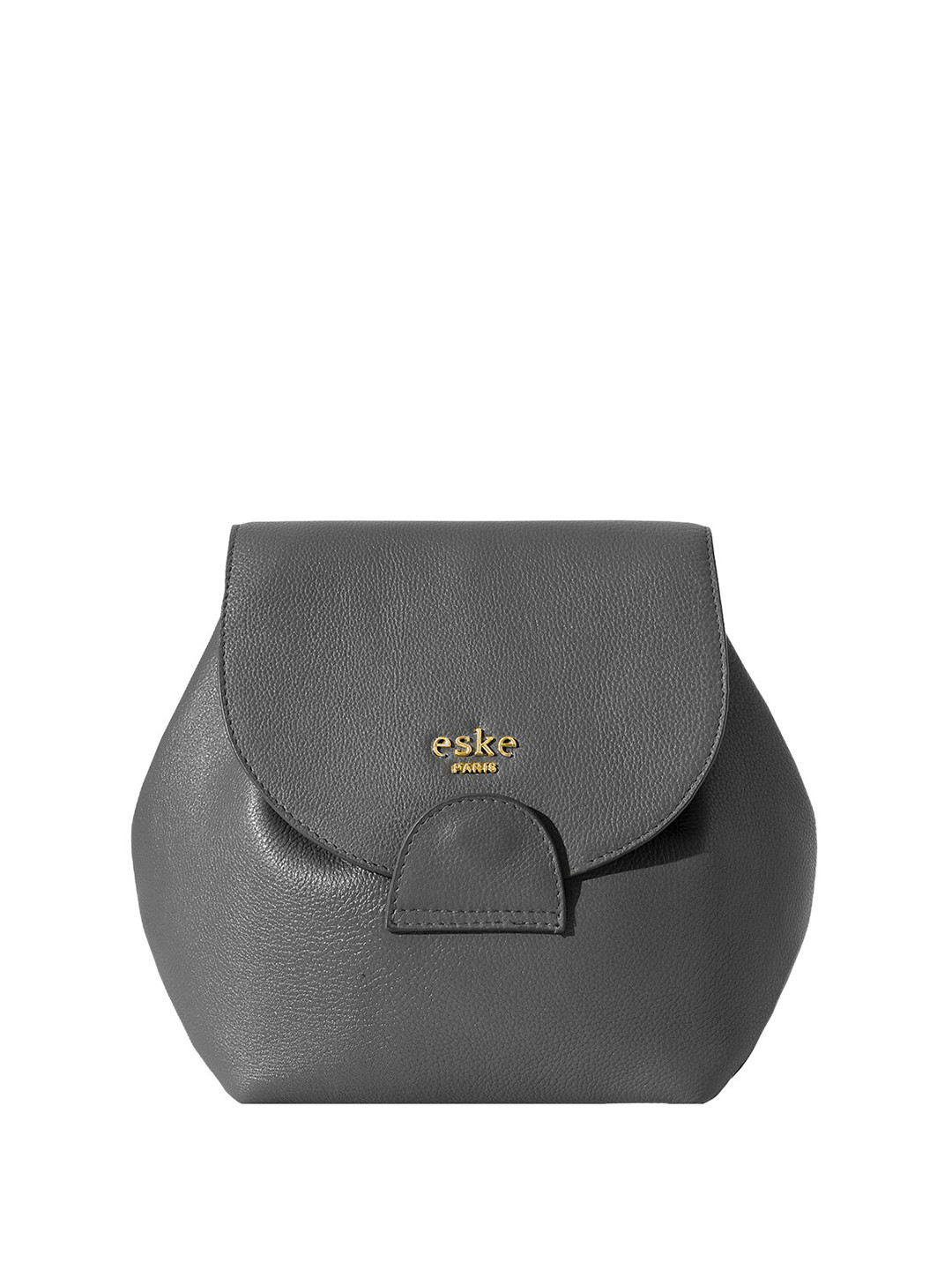 eske Women Grey Textured Flap Closure Adjustable Strap Compact Leather Travel Backpack