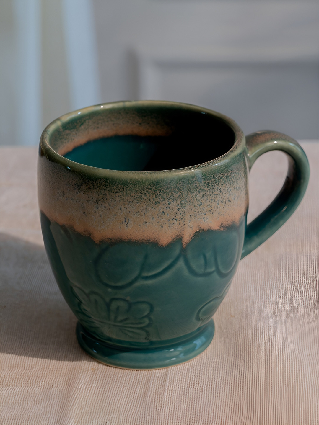 ARAVALII Nand Name Personalised Green Textured Ceramic Microwave Safe 6 Piece Mugs-250ml