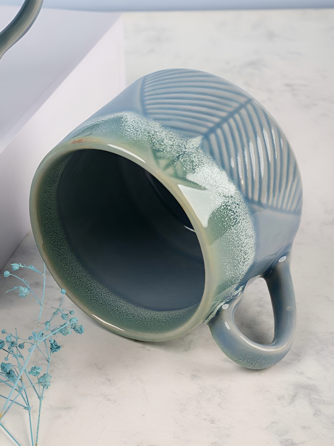 ARAVALII 24K Gold Green Textured Ceramic Handmade 6 Piece Mugs-220ml