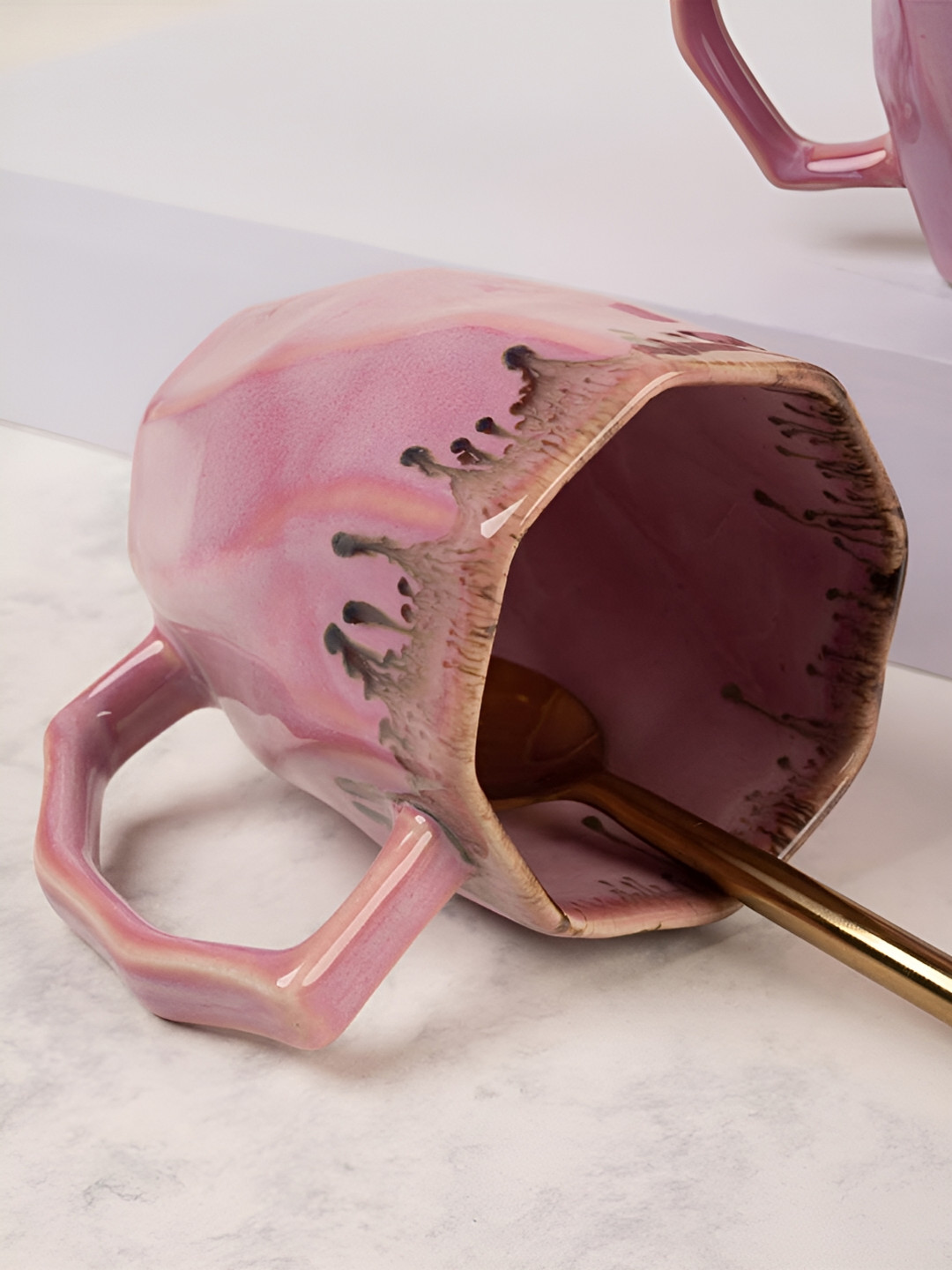 ARAVALII Viral Name Personalised Pink Textured Ceramic Microwave Safe 6 Piece Mugs-300ml