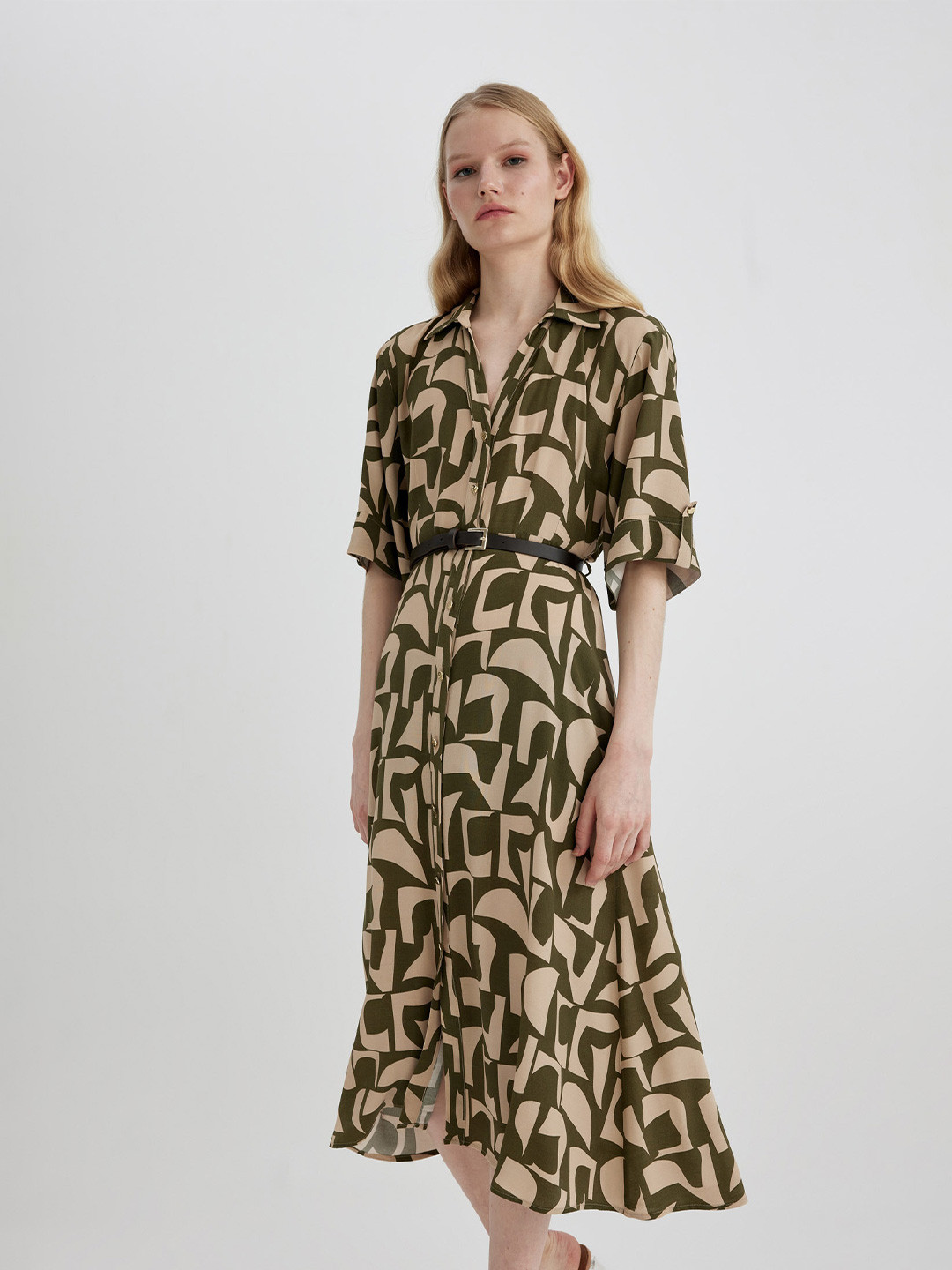 DeFacto Print Shirt Midi Dress