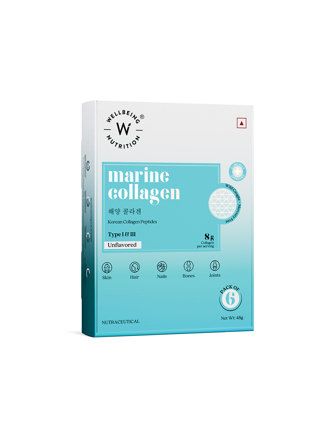 Wellbeing Nutrition Pack of 6 Marine Collagen Type I & III - Unflavored