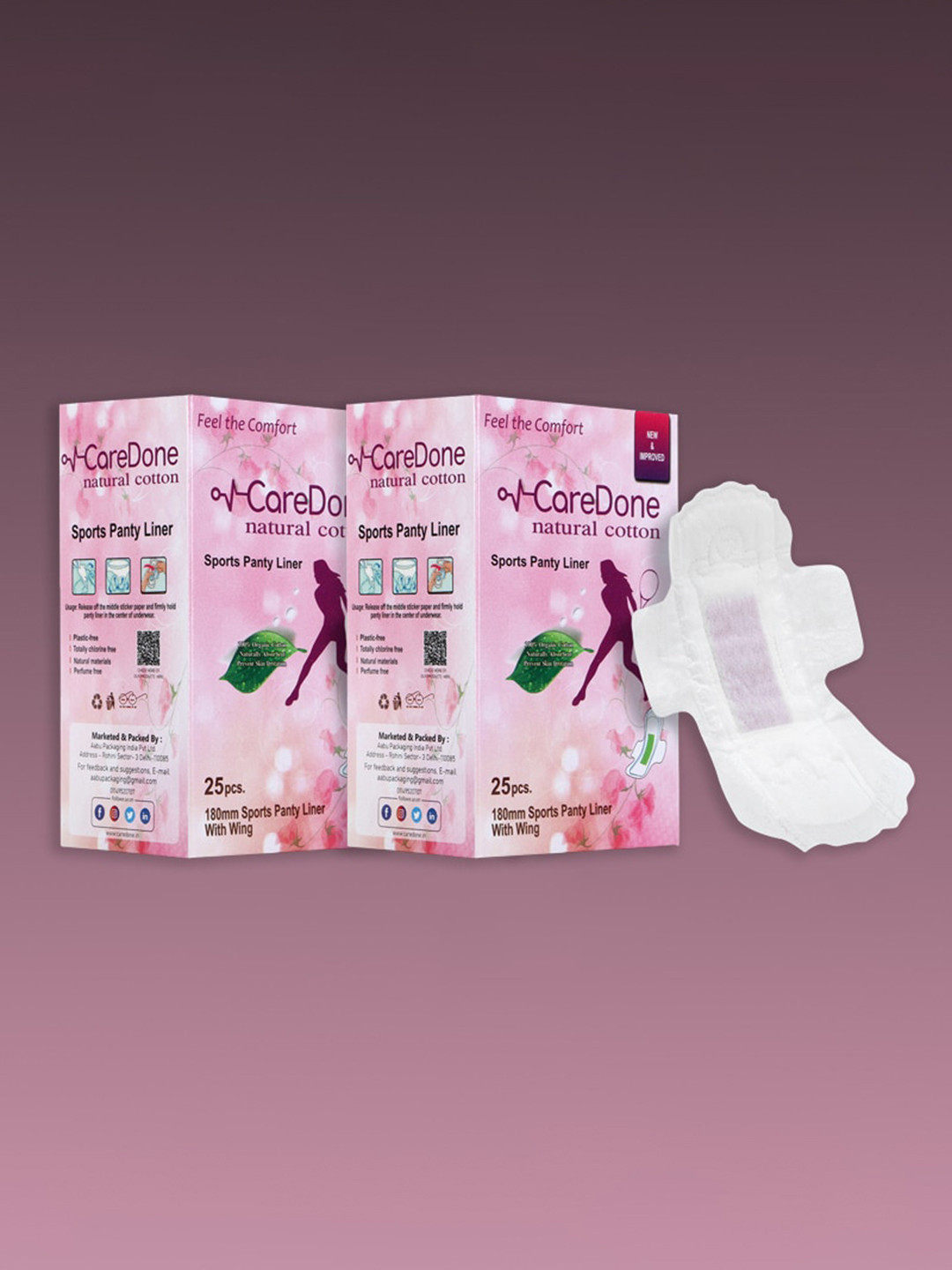 CareDone Set Of 2 Ultra Thin Sports Panty Liners - 25Pcs Each