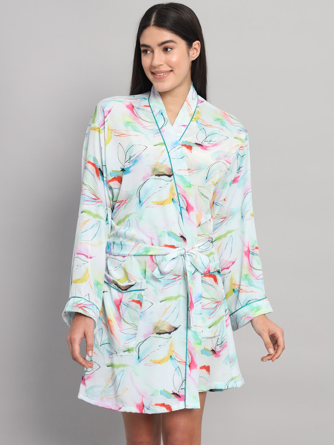 HANDICRAFT PALACE Printed Satin Silk Bath Robe