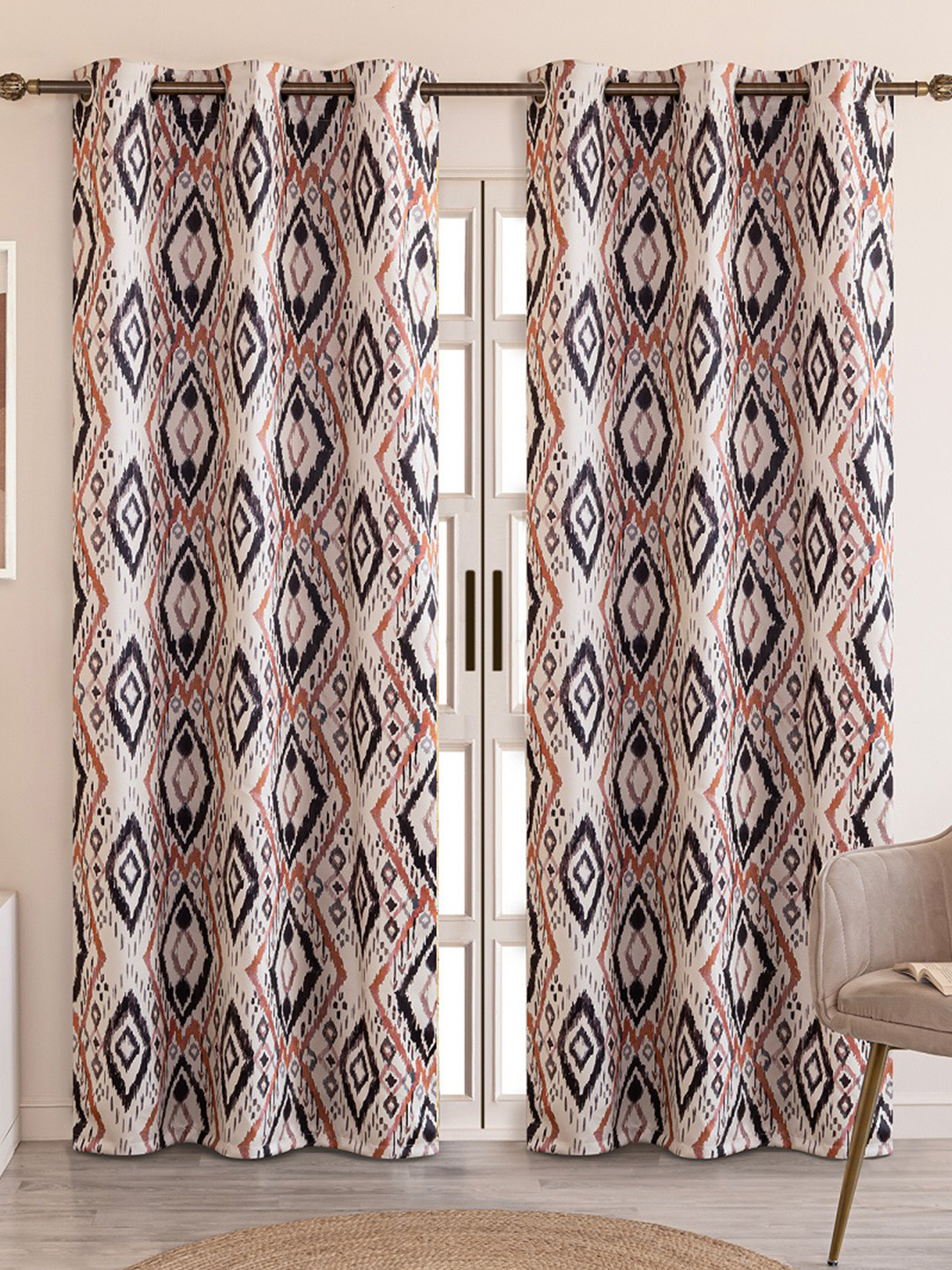 HOMEMONDE Grey & Black Set of 2 Black Out Long Door Curtain