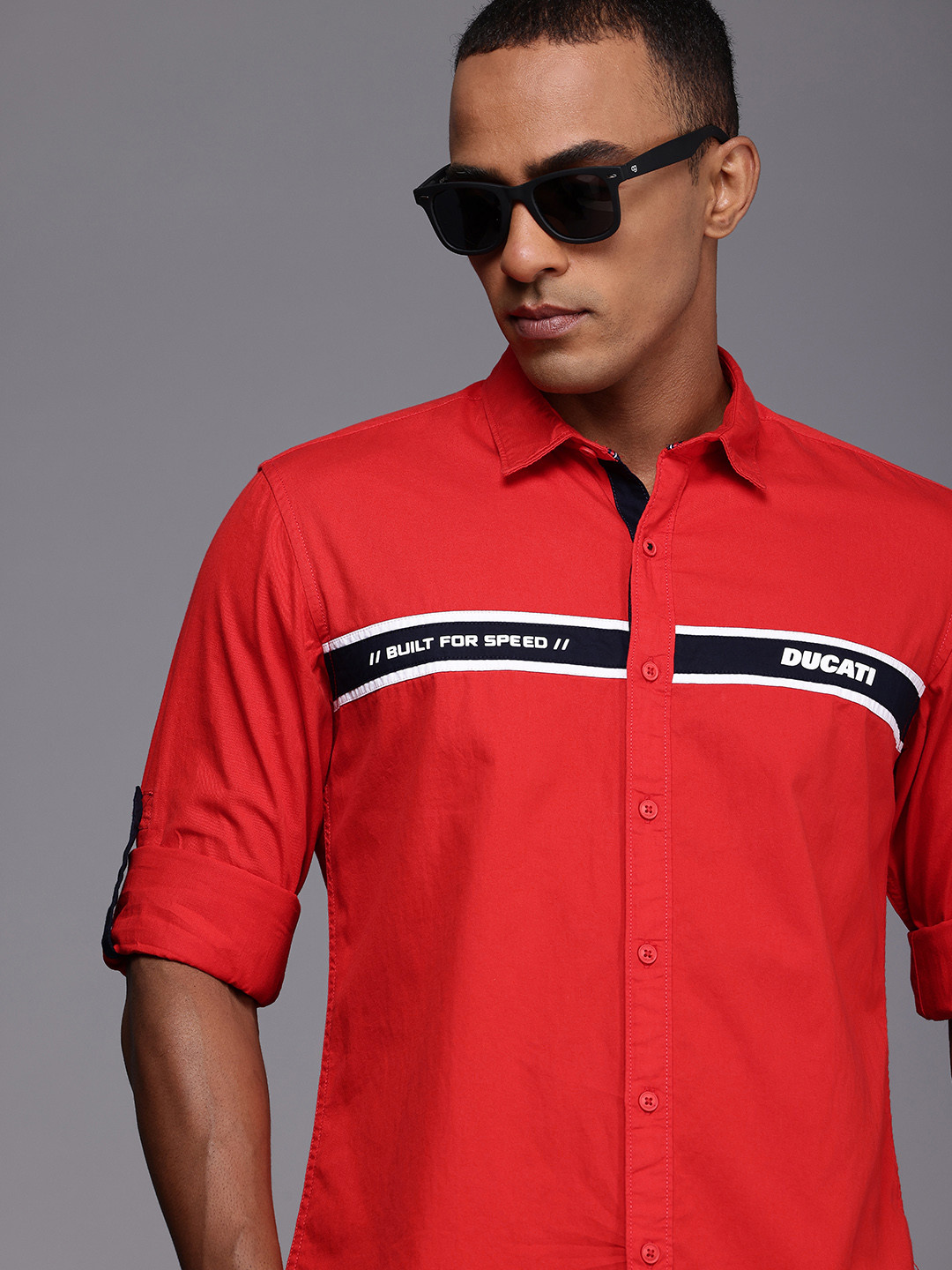 Ducati Stripe with Brand Logo Print Pure Cotton Casual Shirt