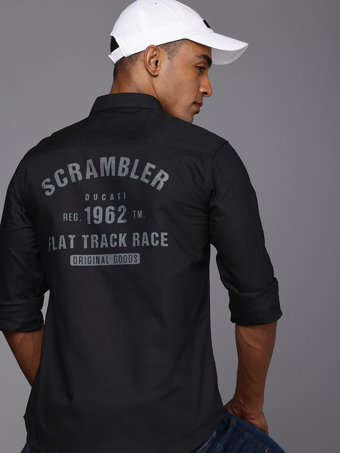 Ducati Pure Cotton Spread Collar Printed Opaque Casual Shirt