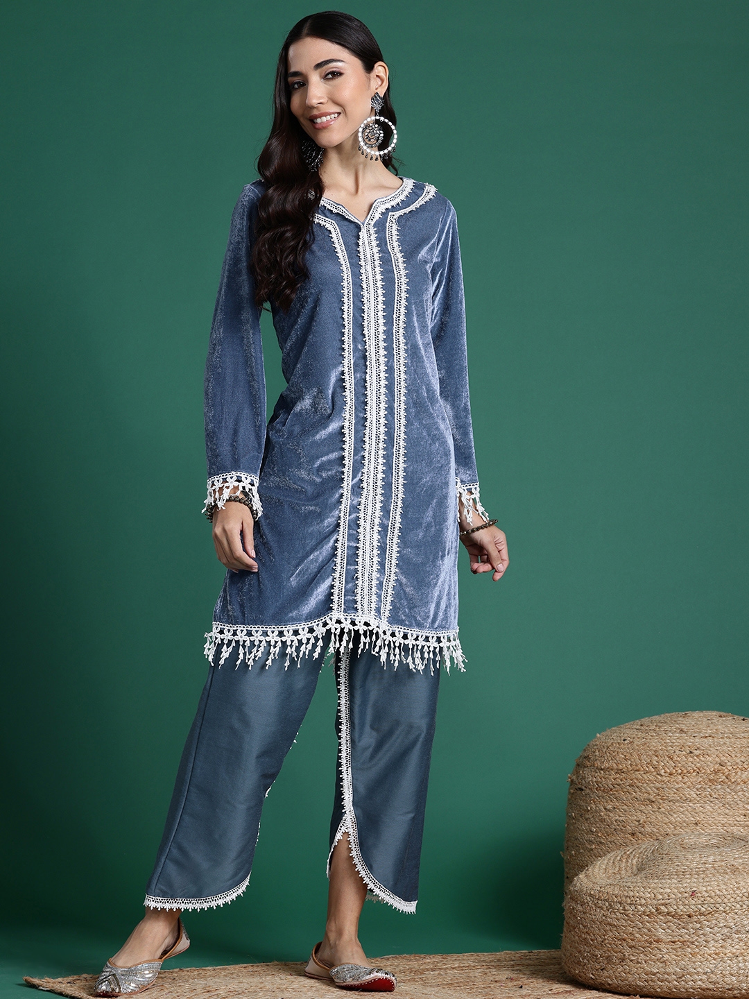 Sangria Women Velvet Kurta With Palazzos - Kurta Sets for Women 28117832 | Myntra
