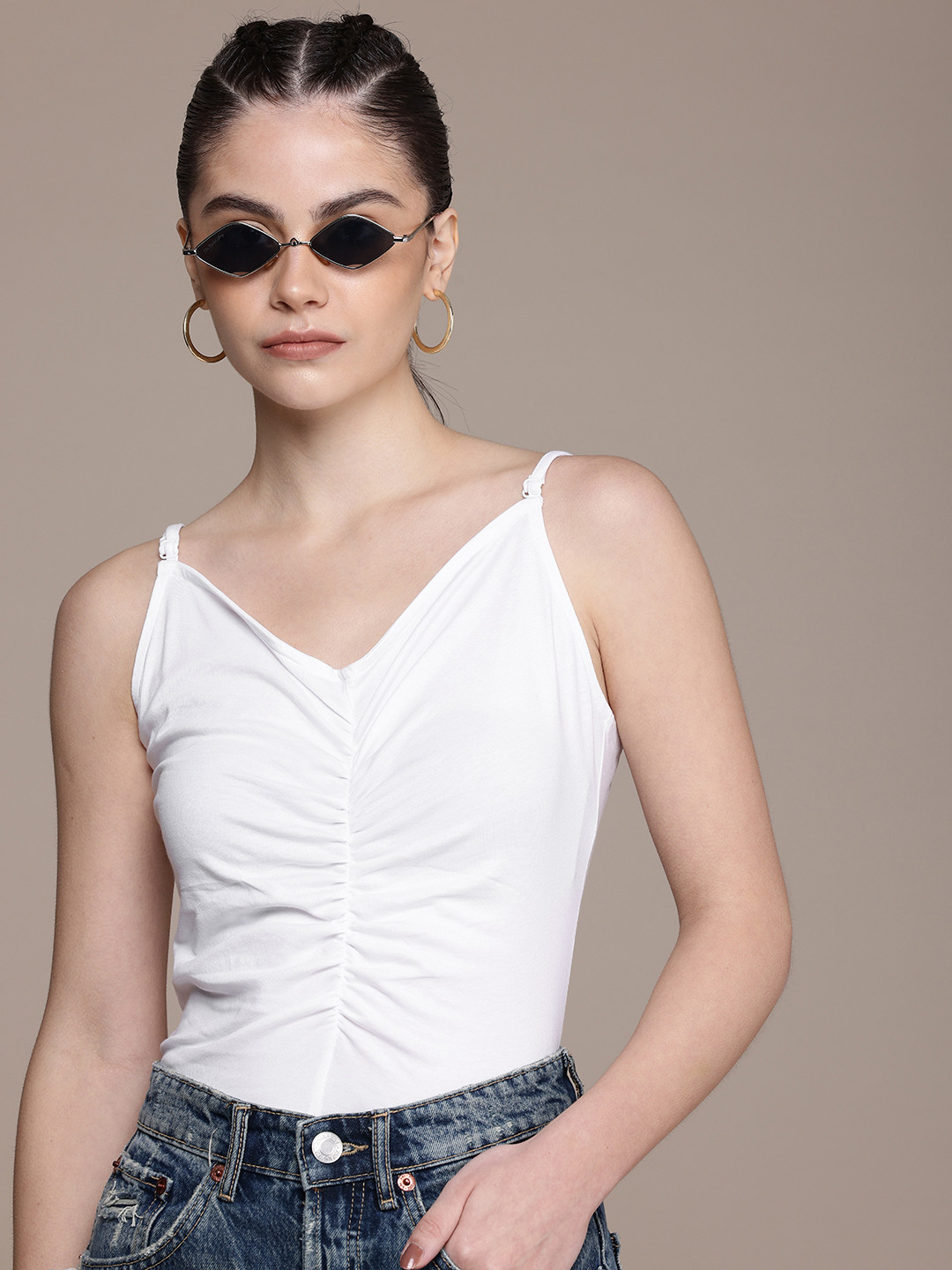 Roadster The Life Co. Ribbed Ruched Detailed Fitted Top
