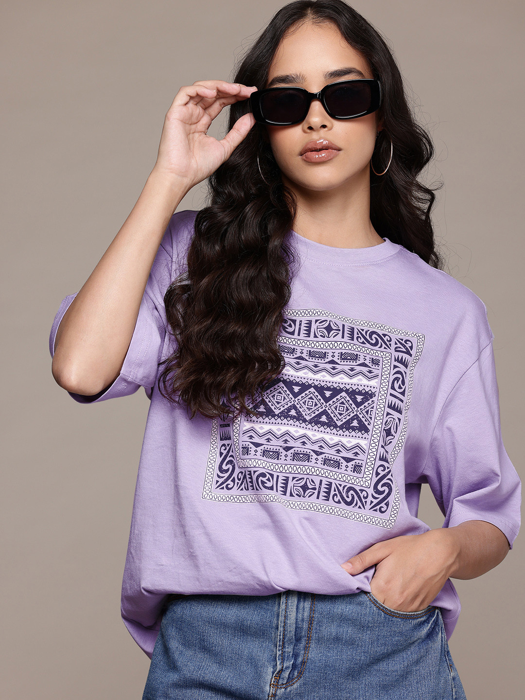 The Roadster Lifestyle Co. Lavender Tribal Print Oversized T-shirt